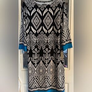 Croft & Barrow Black and White Dress with Blue Trim